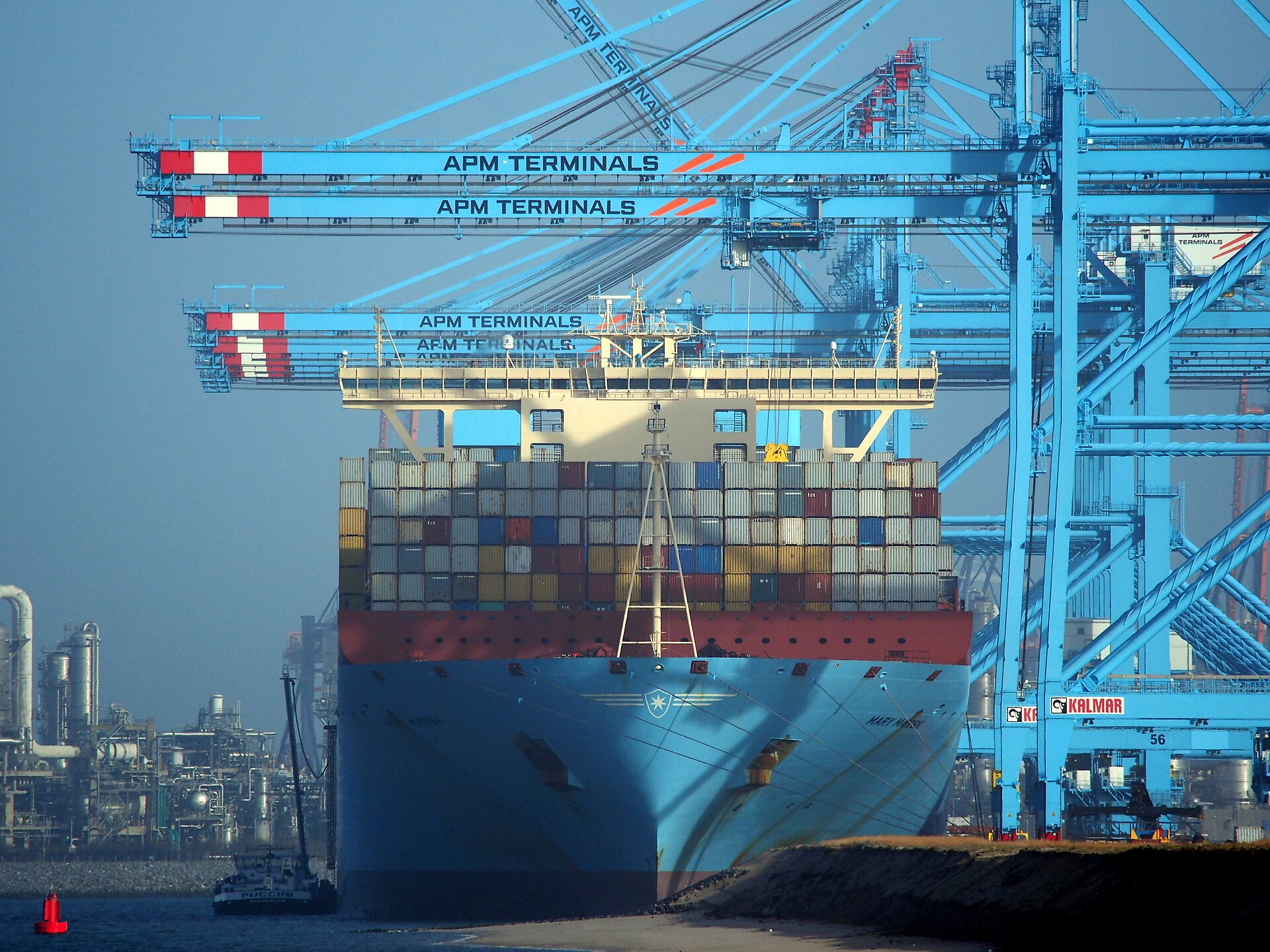 Mary Maersk container ship moored at the Port of Rotterdam