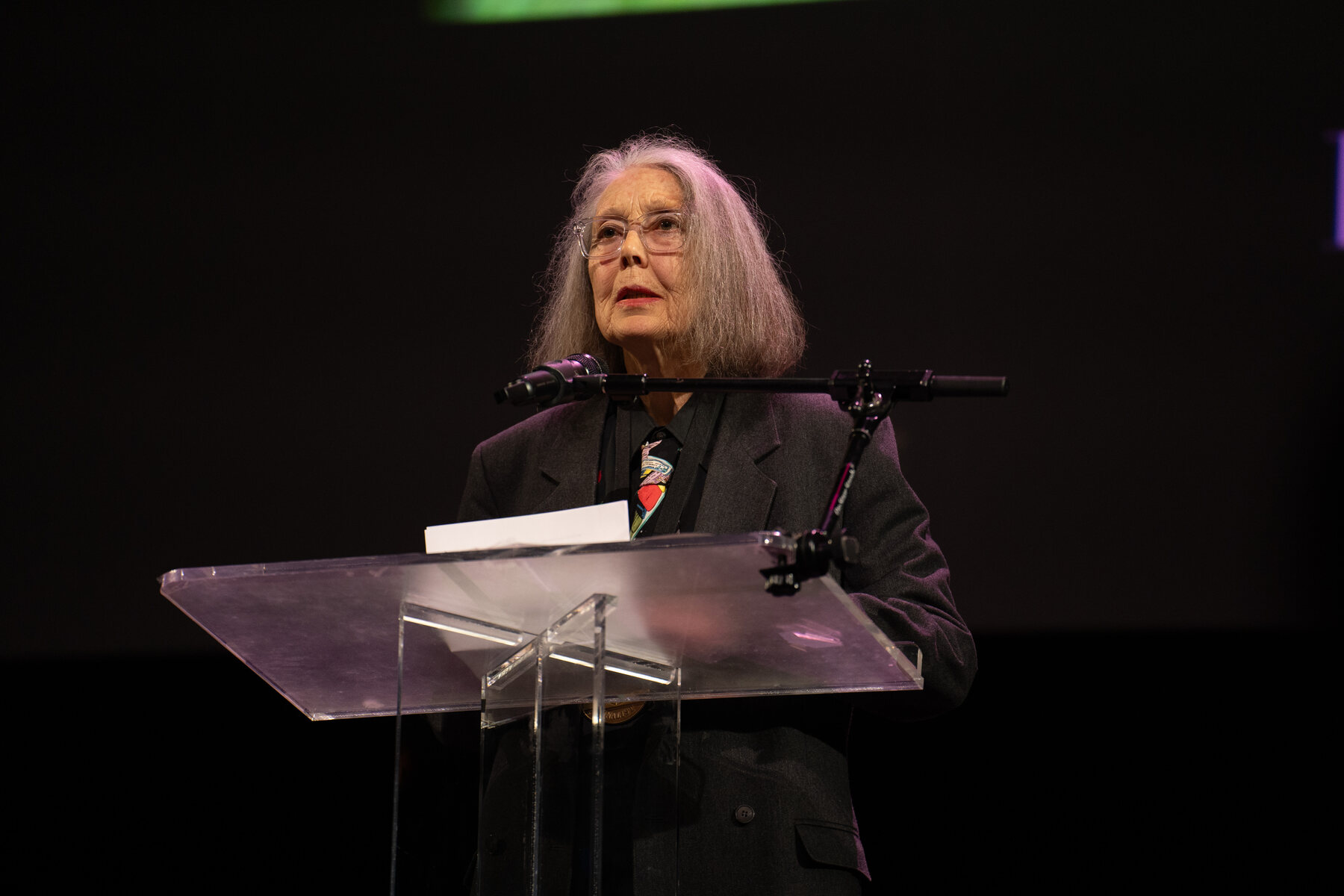 Anne Carson speaking at the 2024 National Book Awards finalist reading in New York