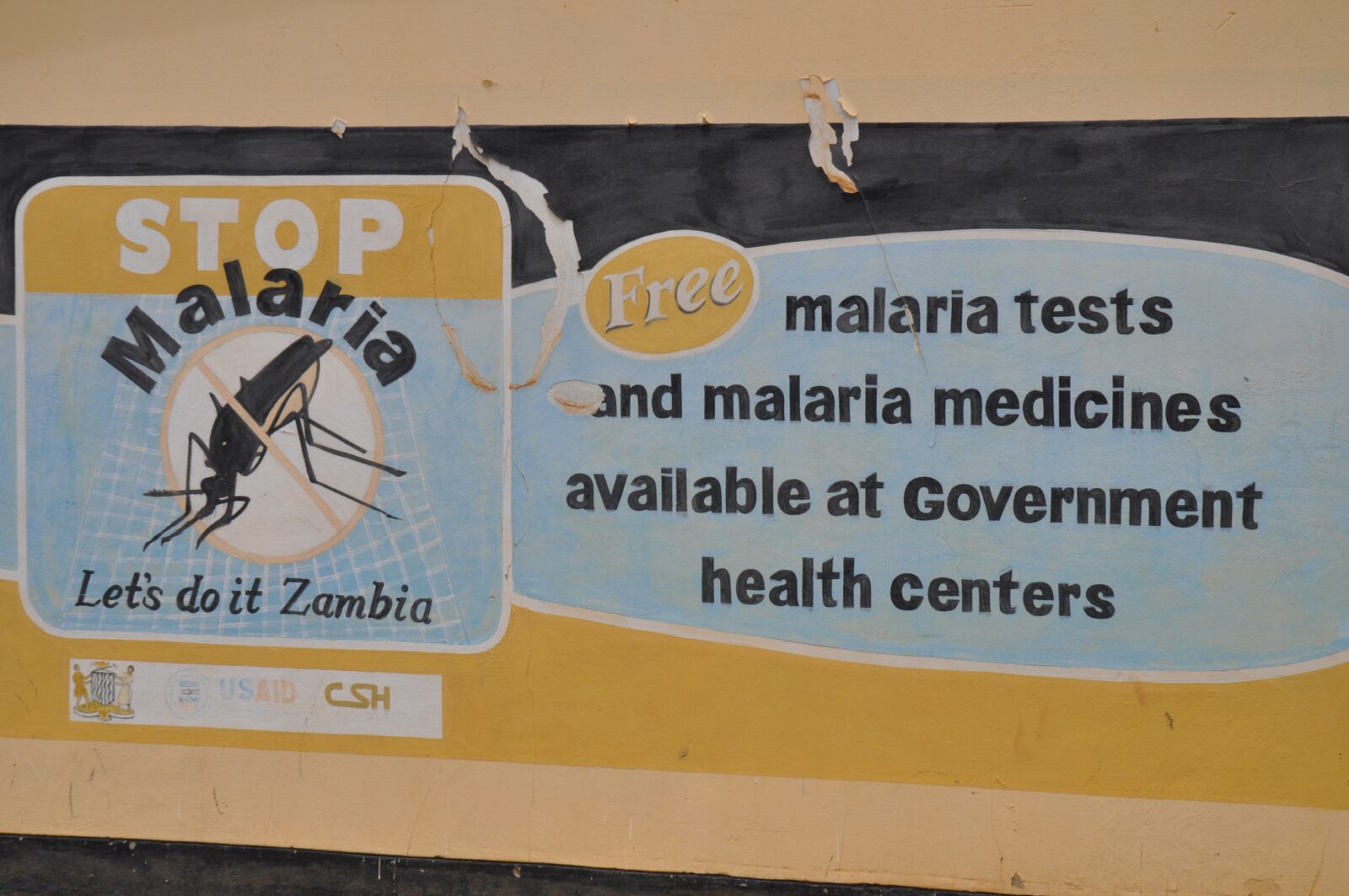 Malaria health mural on a clinic in Katete District, Zambia
